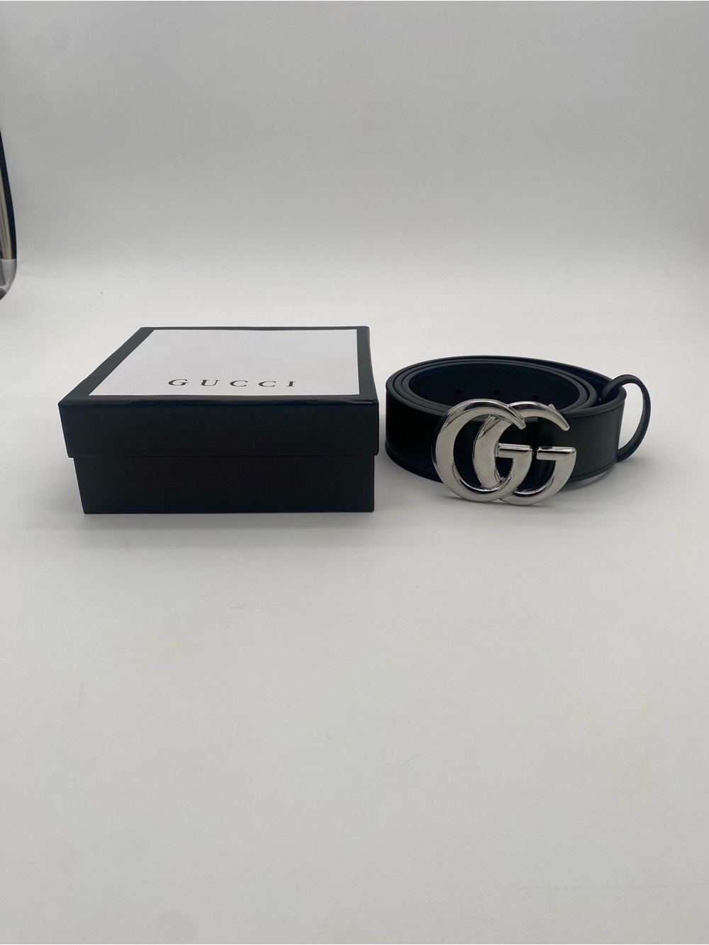 Gucci Black Leather Belt with Gold GG Marmont Buckle- 100 L W Box & Dustbag - Picture 7 of 16